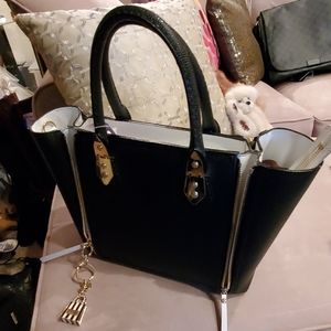 Henri Bendel Black and White A List Caviar Satchel